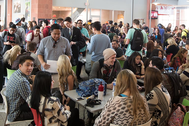 Students gathering at the Student Union.